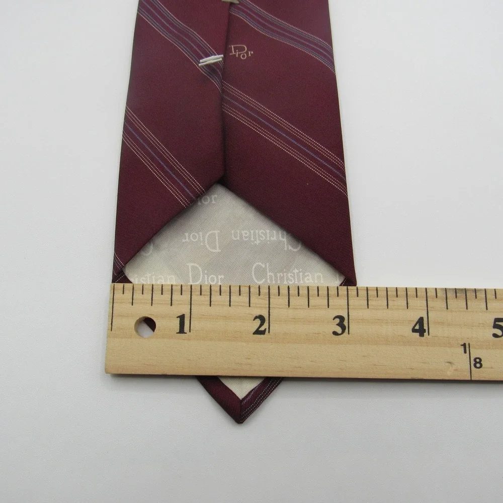 Christian Dior Necktie Men's Burgundy Excellent Striped Silk Blend Italy